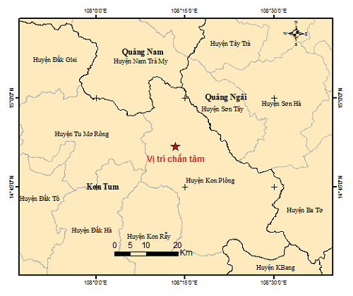 Ba trận động đất gây rung chuyển Kon Tum