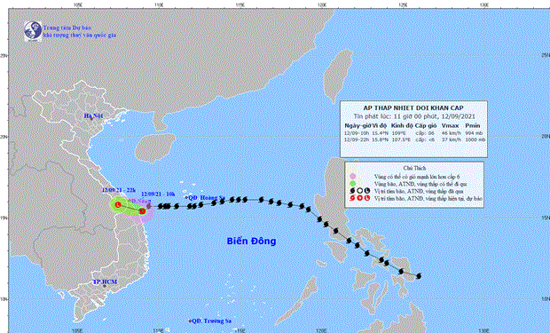 Áp thấp nhiệt đới tiếp tục di chuyển về phía vùng biển Khánh Hòa-Ninh Thuận 